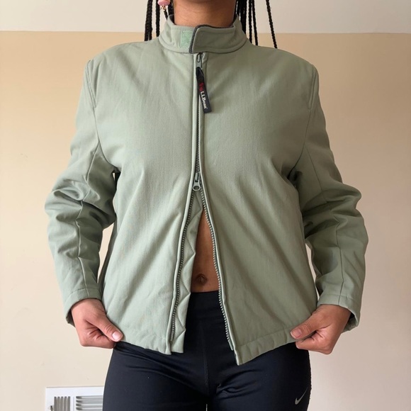 L.L. Bean Vintage Sage Green Cropped Canvas Fleece Lined Jacket - Picture 10 of 10
